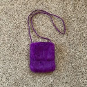 WILSONS LEATHER Maxima Purple Rabbit Fur Crossbody Bag / Purse